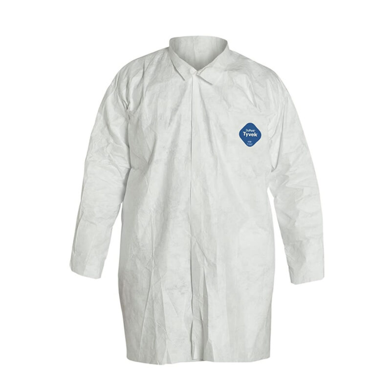 MED DUPONT TYVEK LAB COAT SNAP FT 5- 2 POCKETS