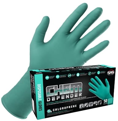 ChemDefender Powder-Free Exam Grade Chloroprene Gloves - S/M - 6 Gloves Per Bag (Priced Per Bag)