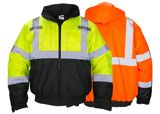 Hooded Bomber Jacket, Class 3 Yellow with 2" Reflective Contrasting Trim - 5XLrg