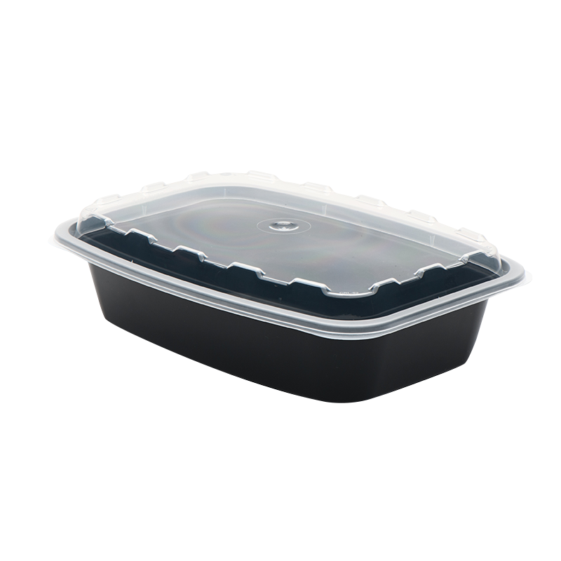 CONT/LID 38-OZ BLACK RECTANGLE 8.1X5.45X2.15