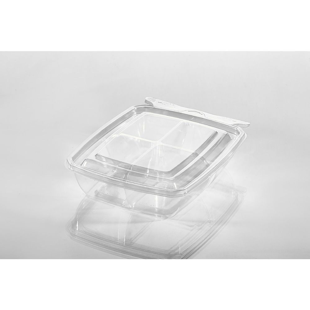 4-CMPT SNACK CONTR W/ LID PETE 6.88X5.55X1.64 CLEAR