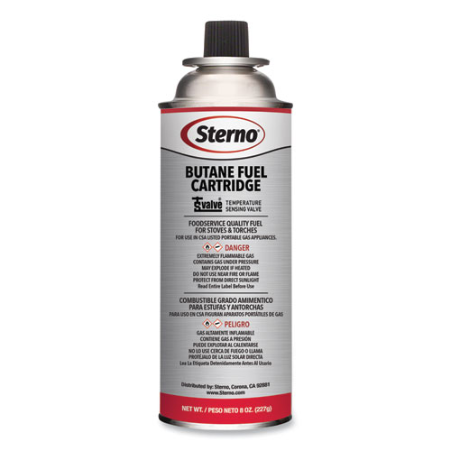 BUTANE FUEL CARTRIDGE W/TS VALVE 8-OZ CLEAR