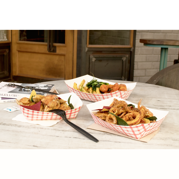 FOOD TRAY 3-LB RED CHECK_ PAPER CLAY COATED #300________